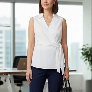 Coldwater Creek Crisp White Sleeveless Wrap Top Size 14 Elevated Basic Capsule